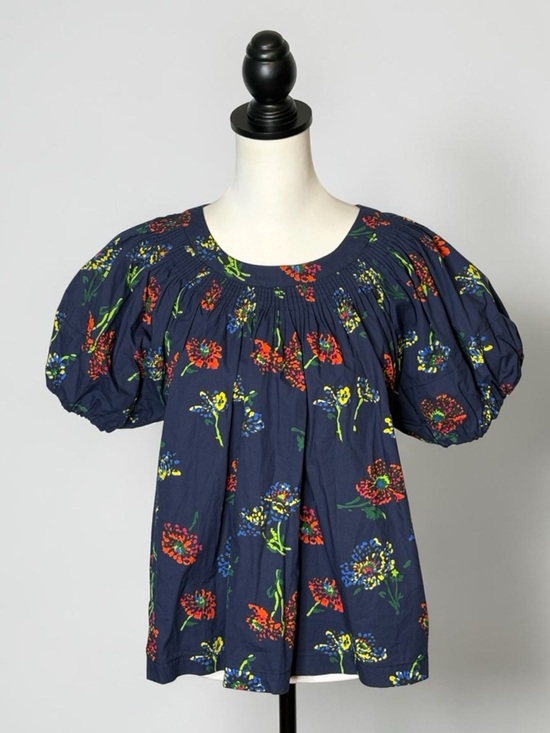 Ulla Johnson Tops - Ulla Johnson Senta Midnight Floral Puff Sleeve Pleated Poplin Top • Size 6